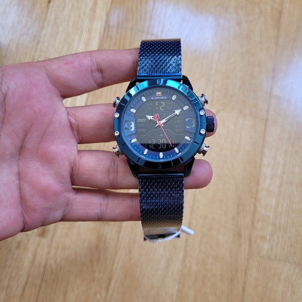 Naviforce Dual Display Chronograph Watch in Stainless Steel For Men - Picture 3 of 11